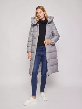 Тёплое длинное пальто с капюшоном