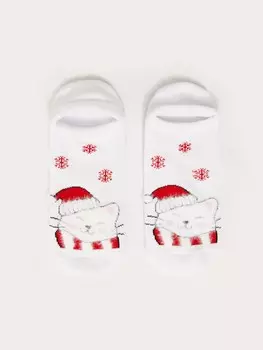 Тёплые махровые носки-подследники с новогодним принтом