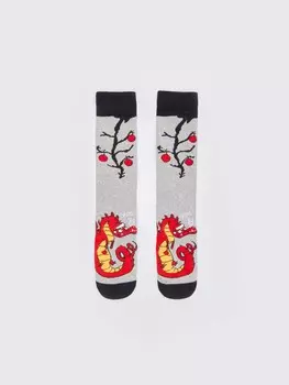 Тёплые махровые носки с новогодним рисунком с драконом