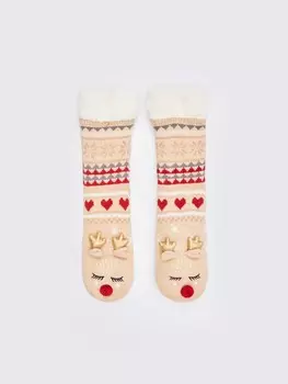 Тёплые носки с экомехом и новогодним дизайном