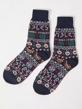 Тёплые вязаные носки с новогодним узором