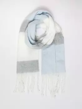 Тёплый шарф с узором в клетку и длинной бахромой