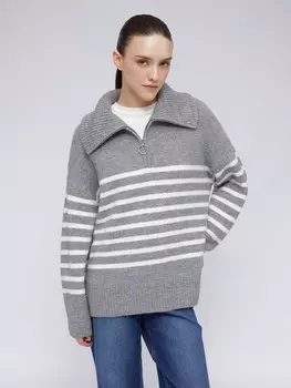 Тёплый свитер в полоску с воротником на молнии
