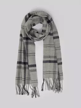 Тёплый тканевый шарф в клетку с длинной бахромой