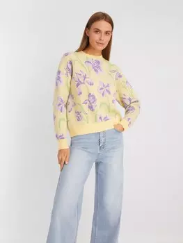 Тёплый вязаный джемпер с цветочным узором