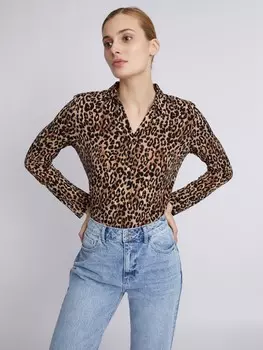 Трикотажная блузка с длинным рукавом и леопардовым принтом