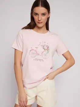 Трикотажная футболка из хлопка с принтом и стразами