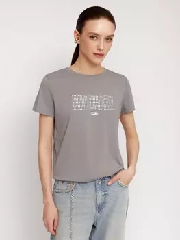 Трикотажная футболка с коротким рукавом и стразами