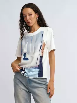 Трикотажная футболка с нашивкой с принтом