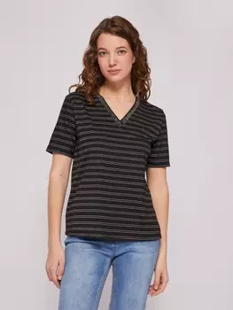 Трикотажная футболка с треугольным вырезом и люрексом