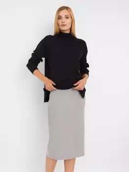 Трикотажная юбка-карандаш длины миди на резинке с разрезом