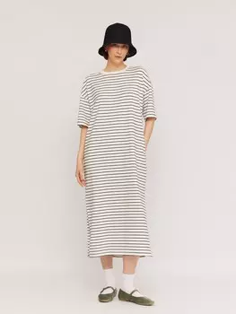 Трикотажное платье-футболка миди в полоску