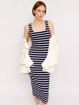 Трикотажное платье-майка без рукавов в полоску