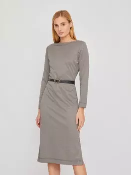 Трикотажное платье миди в клетку на молнии с ремнём