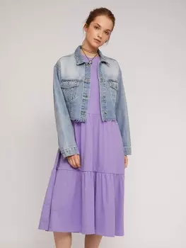 Трикотажное ярусное платье-футболка длины миди