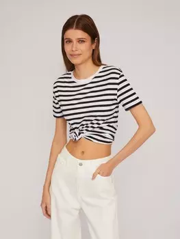 Трикотажный базовая футболка из хлопка в полоску