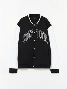 Трикотажный бомбер в колледж-стиле на кнопках