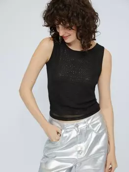 Трикотажный топ-майка со стразами