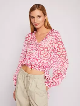 Укороченная блузка на запах с длинным рукавом и принтом