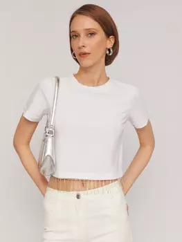 Укороченная футболка из хлопка с бахромой из страз