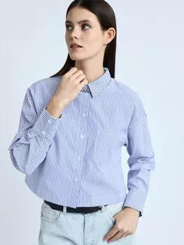 Укороченная рубашка в полоску с карманом