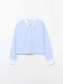 Укороченная рубашка в полоску с карманом
