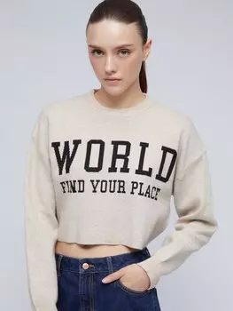 Укороченный вязаный джемпер с надписью