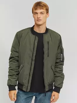 Утеплённая куртка-бомбер укороченного фасона на синтепоне