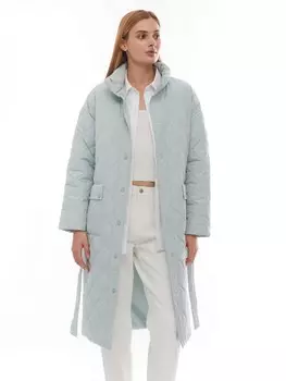 Утеплённое пальто на синтепоне с воротником-стойкой и поясом