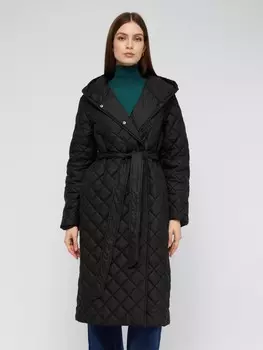 Утеплённое пальто с капюшоном и поясом