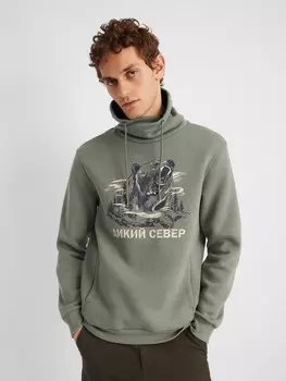 Утеплённый худи прямого кроя с воротником-хомутом и принтом