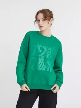 Утеплённый свитшот с длинным рукавом и принтом-надписью