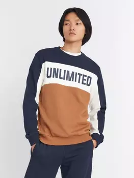 Утеплённый трикотажный свитшот с акцентной надписью на груди