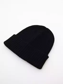 Вязаная шапка-бини из хлопка с отворотом