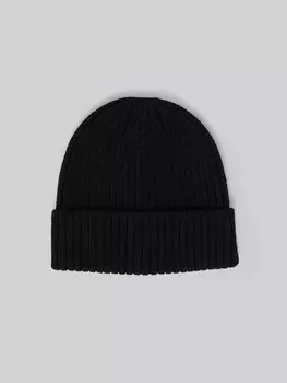 Вязаная шапка-бини из хлопка с отворотом