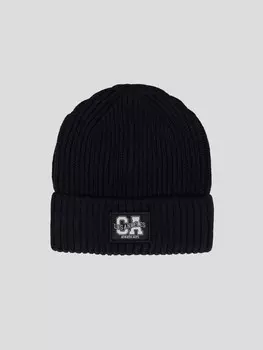 Вязаная шапка-бини с отворотом