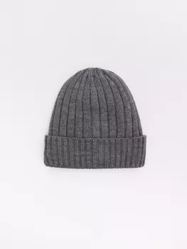 Вязаная шапка-бини с отворотом и подкладкой из экомеха