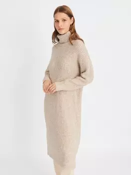 Вязаное платье-свитер длины миди с высоким горлом