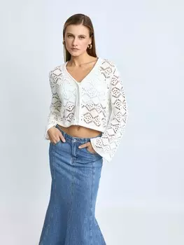 Вязаный ажурный кардиган на пуговицах