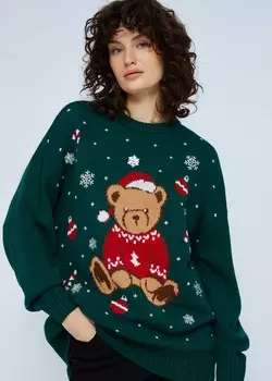 Вязаный джемпер из акрила с медвежонком