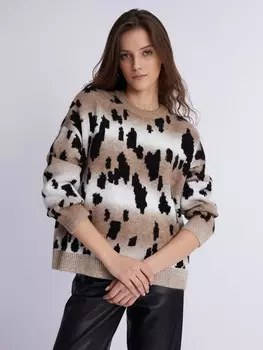 Вязаный джемпер объёмного силуэта с анималистичным узором