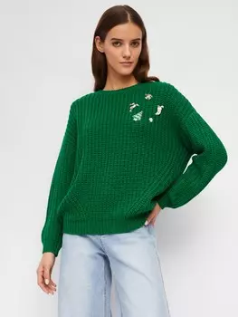 Вязаный джемпер оверсайз силуэта с новогодними значками на груди