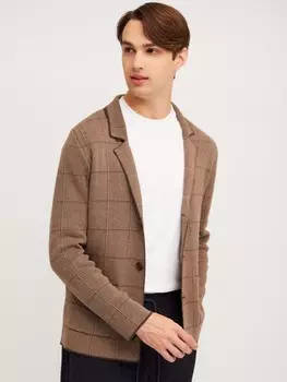 Вязаный кардиган на пуговицах с воротником и накладными карманами