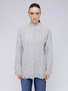 Вязаный рваный джемпер с узором косы и стразами