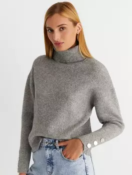 Вязаный свитер оверсайз силуэта с воротником-гольф и декоративными пуговицами