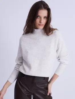 Вязаный свитер прямого силуэта с воротником-стойкой