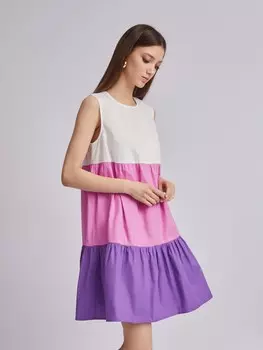 Ярусное платье из хлопка в стиле колорблок
