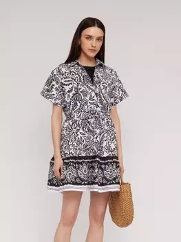 Ярусное платье-рубашка на кулиске с принтом