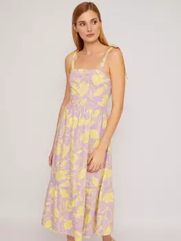 Ярусный сарафан миди из хлопка с принтом