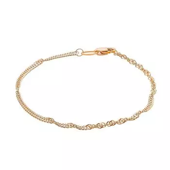 Браслет сингапур из красного золота 375 пробы, размер 16